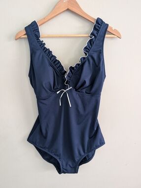 Gabar Blue Babydoll Ruffle Bow One Piece Swimsuit Size 14